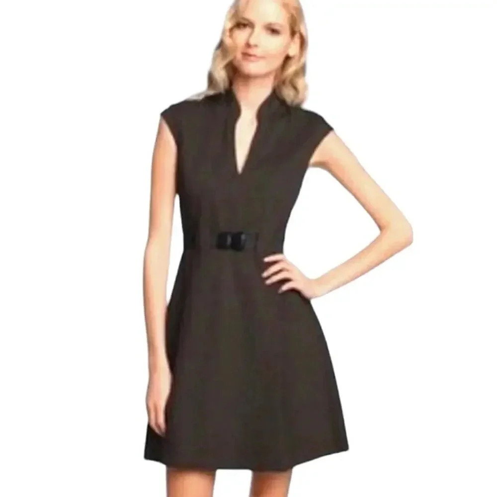 Trina Turk Charcoal Grey Belted Lace Hem Millionaire Ponte Knit Dress Size 4